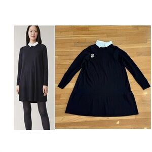 COS 100% Wool Black A-Line Knit Mini Dress - Size M